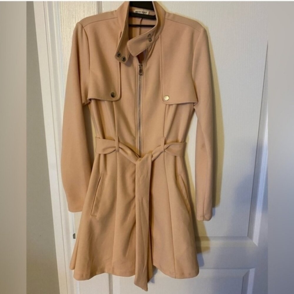 Main Strip Blush Pink Trench Coat Fit & Flare Jacket Tie Waist Medium